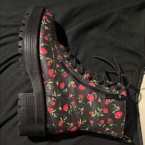 Guess Black Floral Combat Boots
